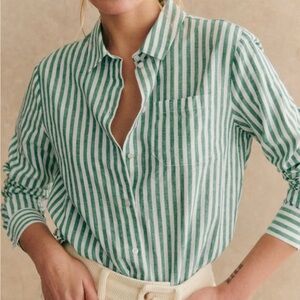 Sezane Tomboy Shirt Rayure Écru Vert - Size 36